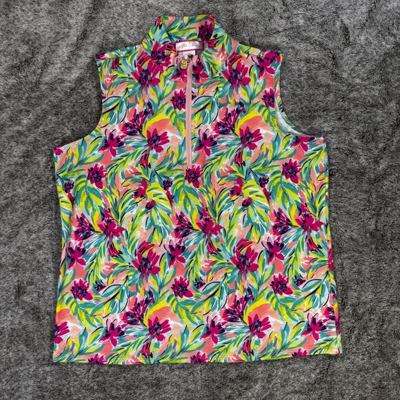 Stella Parker Tops - Stella Parker Golf Collection Floral Sleeveless Mock Golf Shirt Sz L